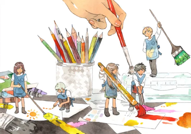 Imaginative illustration of creative studio assistants