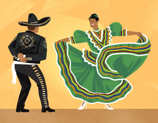 Man and woman performing traditional Mexican Folklorico dance