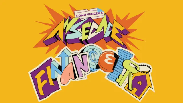 Comic-style colorful text saying 'Como Vencer a Falência' on orange background