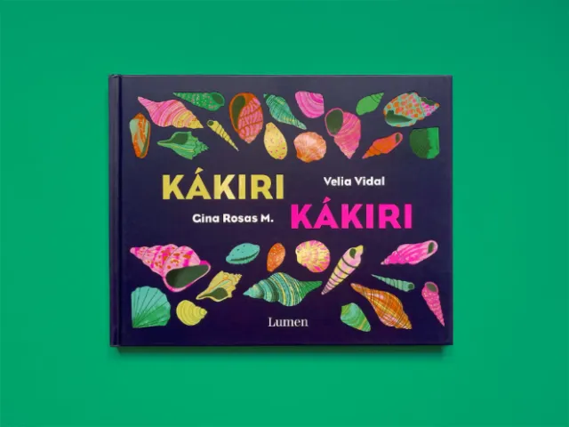 Book cover with colorful fruits and leaves illustrations titled Kákiri