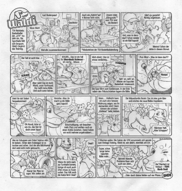German comic strip with multiple panels and cartoon characters in dialogue.