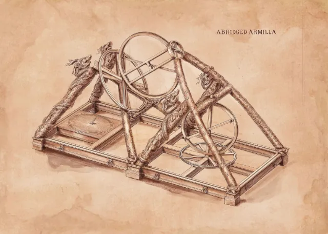 Detailed drawing of an ancient catapult with pulley mechanism