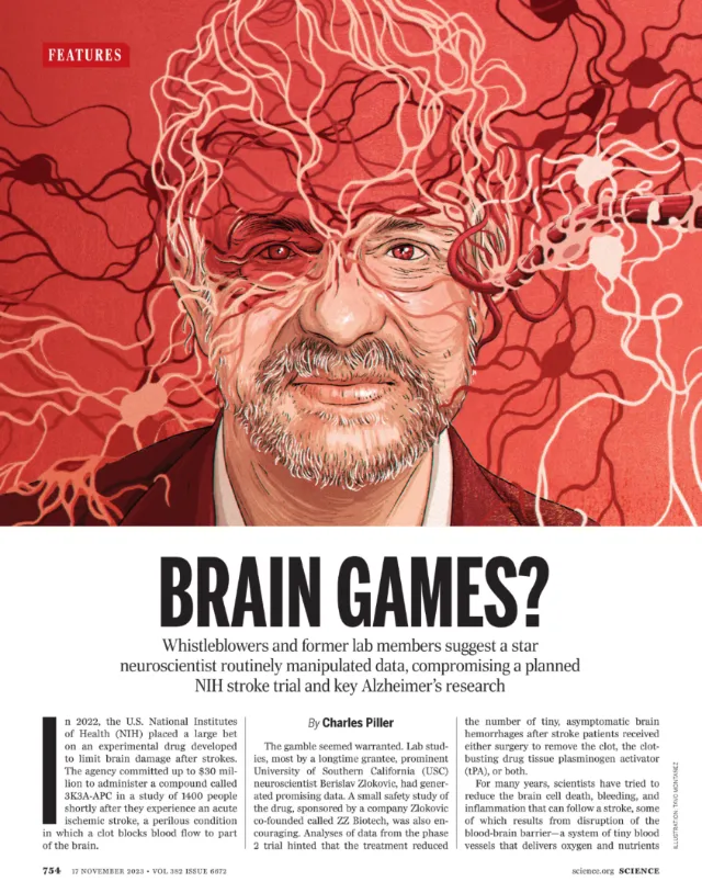 Illustration of man with neural pathways over red background