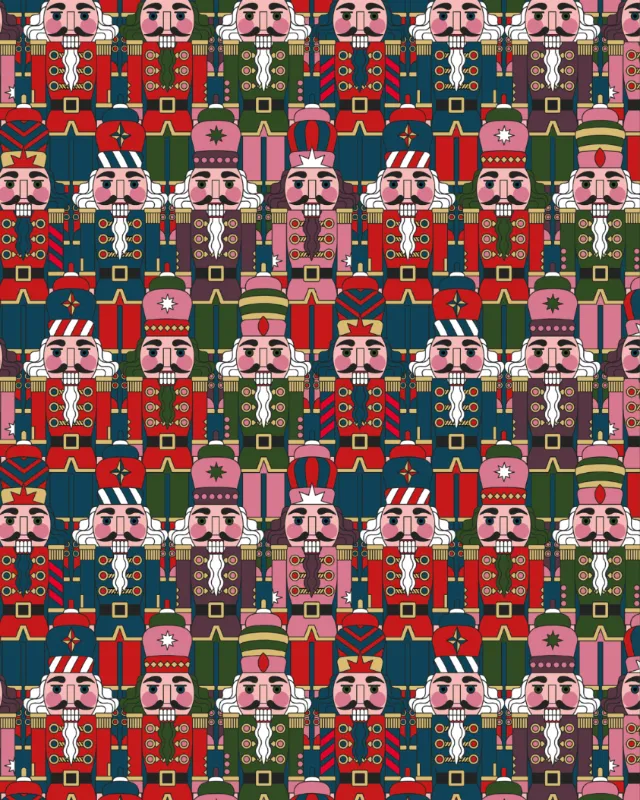 Seamless pattern of colorful nutcracker soldiers in festive colors