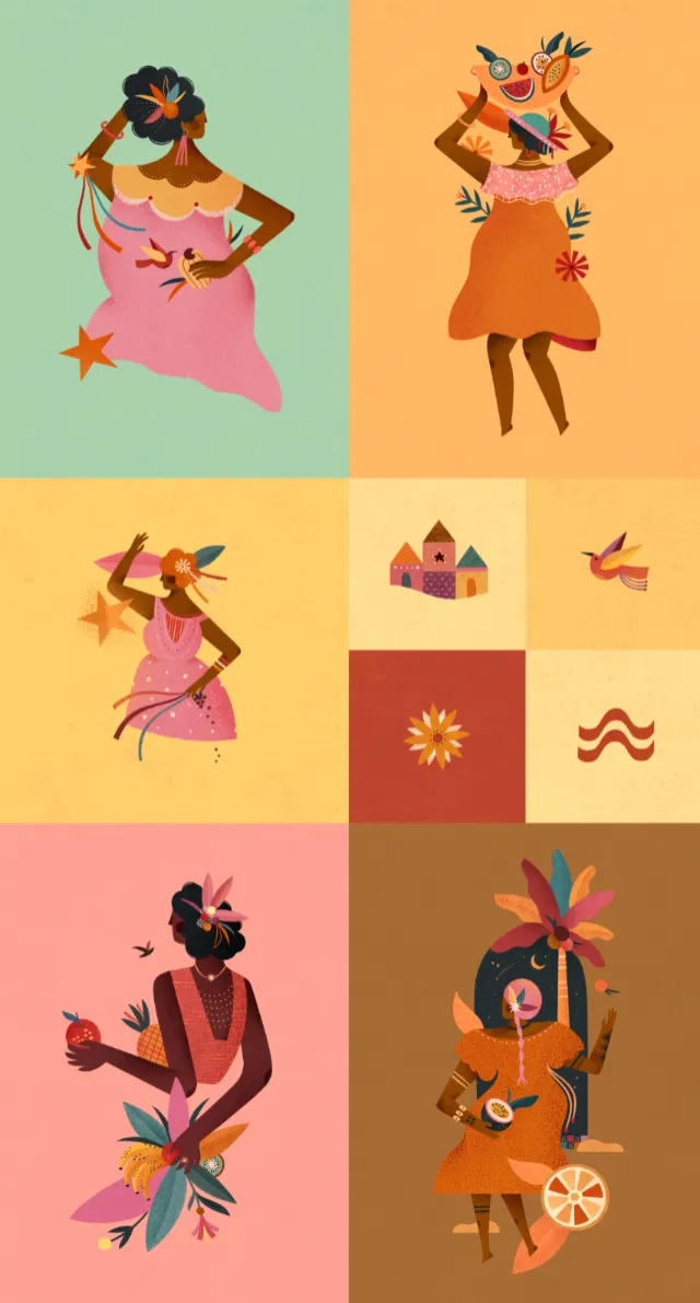Illustrations of diverse women with flowers and nature motifs