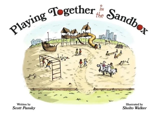 Illustration of children playing in a playground and sandbox outdoors