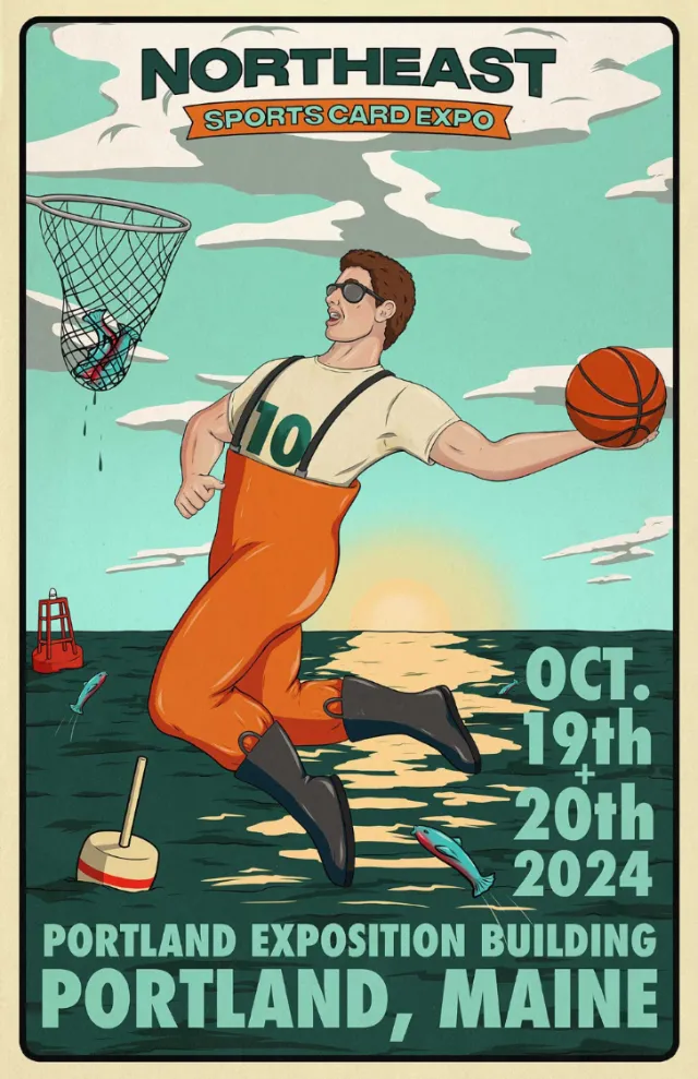 Max Erwin poster of basketball player dunking at sunset near lighthouse