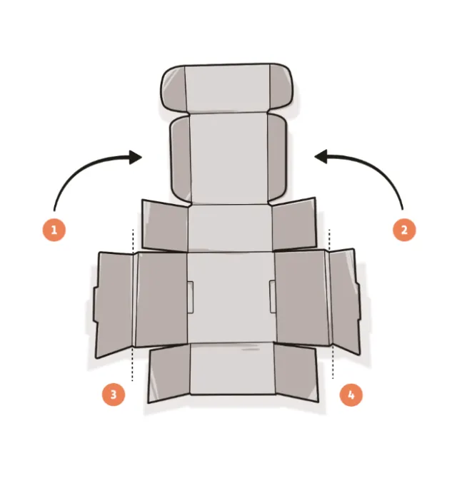 Cardboard box layout with four folding flaps by Lukas Bischoff