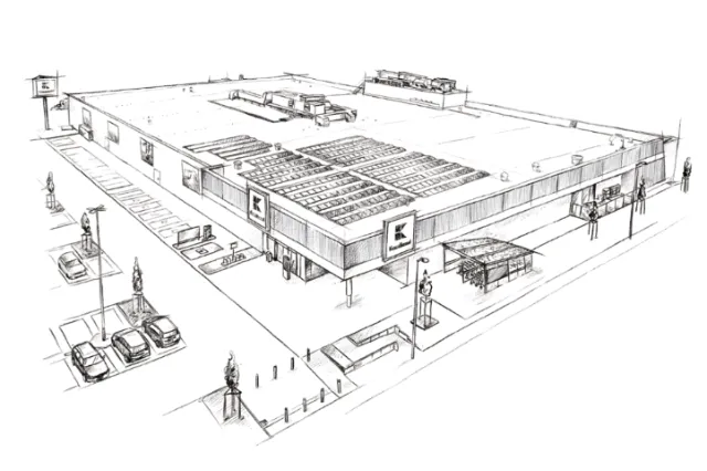Architectural black and white sketch of modern building by Lukas Bischoff