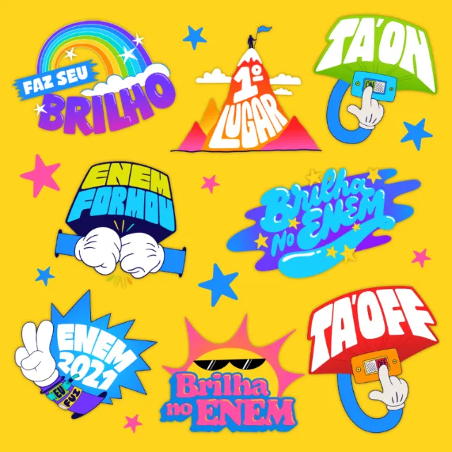 Colorful ENEM motivational stickers with encouraging phrases by Mel Cerri