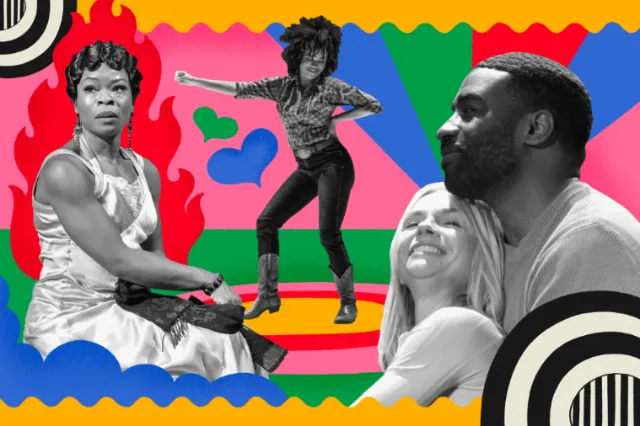 Colorful collage featuring diverse figures in dynamic poses by Mel Cerri