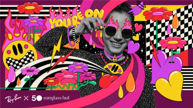 Colorful Ray-Ban Sunglass Hut 50th anniversary illustration by Mel Cerri