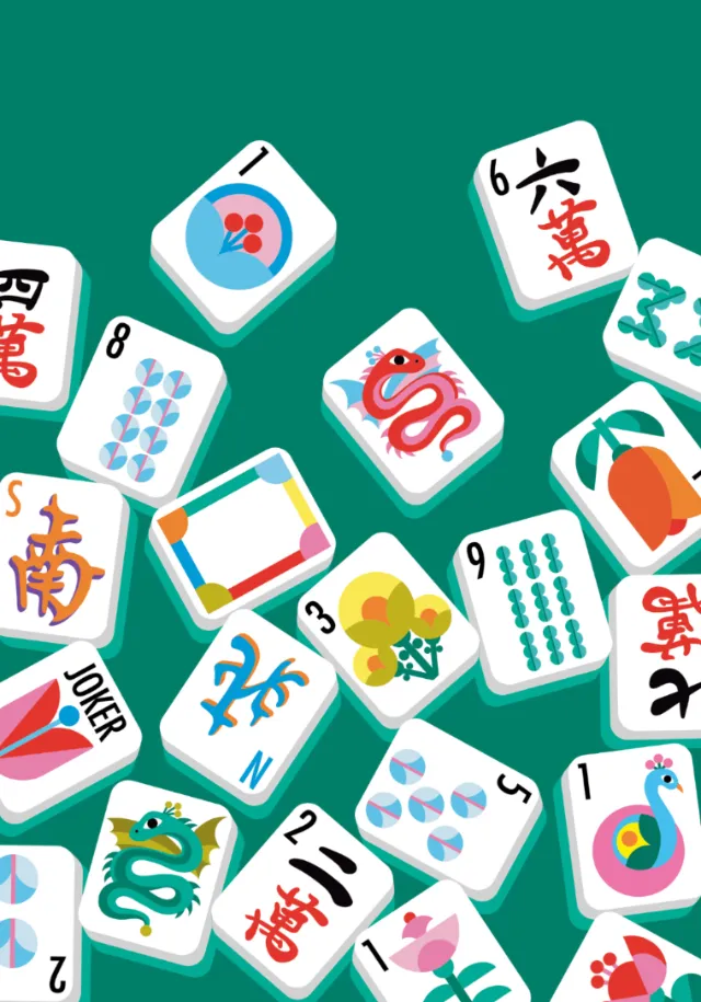 Colorful mahjong tile illustration by Rachel Winter