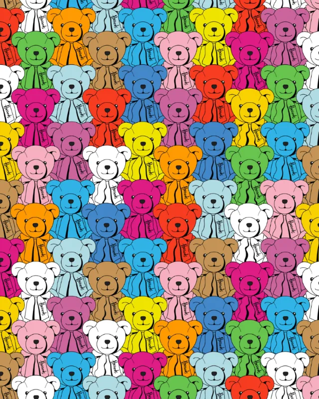 Colorful repeating Harrods Bear pattern by Season of Victory