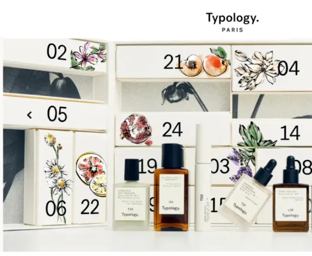 Typology Paris perfume bottles and floral fruit packaging by Elly Azizian