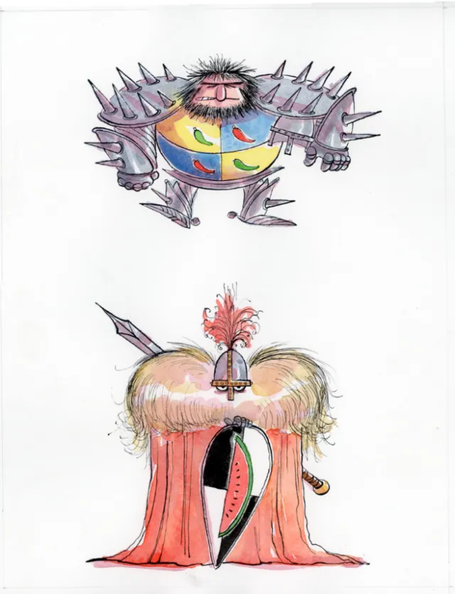 Illustration of Waldemar Patatarte character in armor by Agnès Ernoult