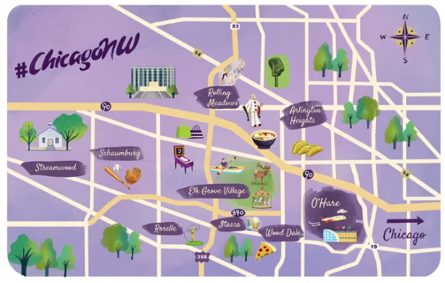 Illustrated map of northwest Chicago neighborhoods by Li Zhang