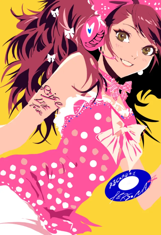 Anime girl with pink hair and polka dot dress by Yuewei Nino Li