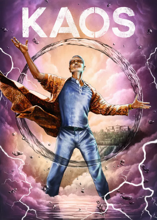 Concept poster for Kaos series by Diego Abreu with man and lightning