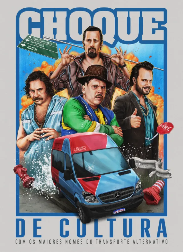 Poster of Choque de Cultura with four men and a red van by Diego Abreu