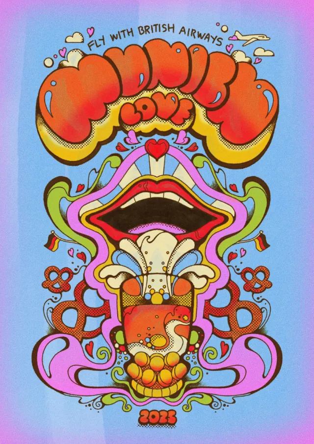 Psychedelic beer illustration promoting Munich, by Laura Greenan