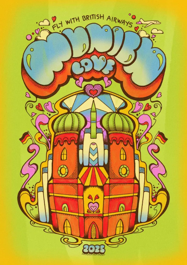 Psychedelic Munich Frauenkirche travel illustration by Laura Greenan
