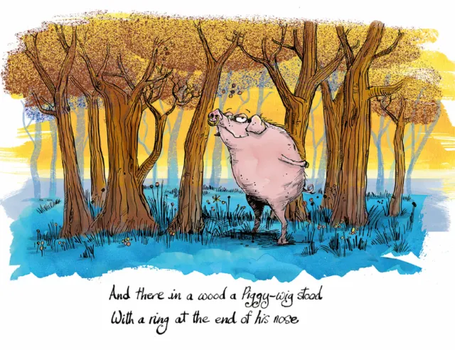 Pig with ring on nose standing in forest by Sholto Walker