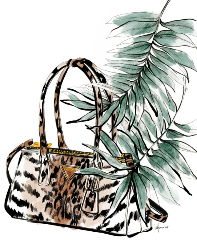 Leopard print handbag with tropical leaves by Elly Azizian