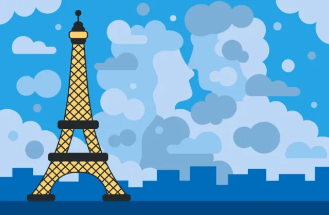 Eiffel Tower illustration with cloud faces by Greg Straight