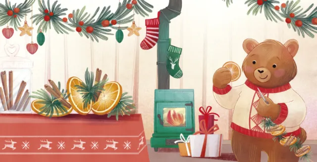 Christmas teddy bear holding a cookie by gifts and holiday decorations by Teresa Alberini