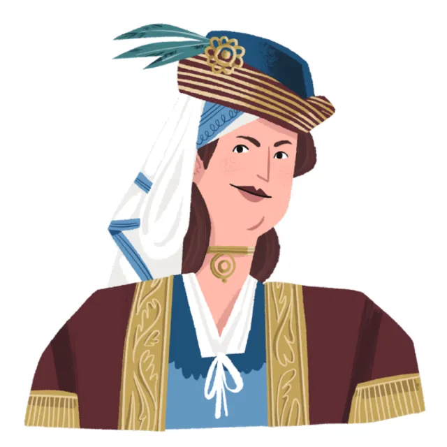 Illustration of a Victorian woman in traditional attire by Drew Bardana