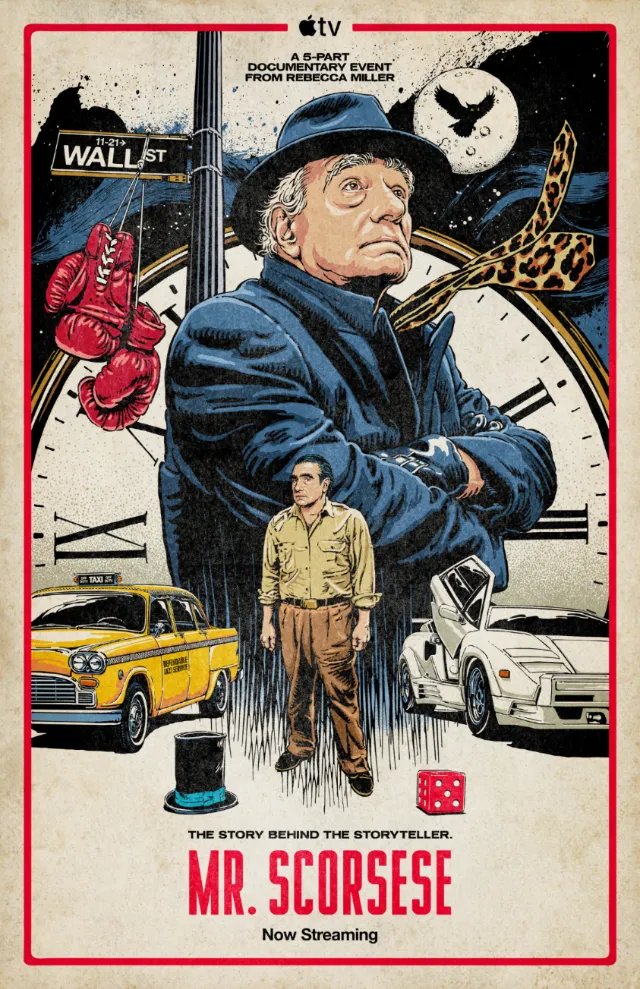 Illustrated Mr. Scorsese documentary poster showing iconic imagery by Butcher Billy