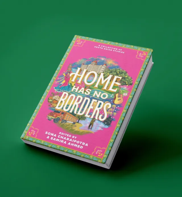 Book cover for Home Has No Borders by Samira Ahmed and Sona Charaipotra, artwork by Jyotirmayee Patr