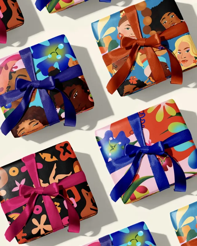 Gift wrap featuring diverse women and abstract shapes by Alyah Holmes