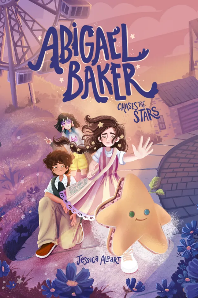 Book cover of Abigael Baker holding a star with two children and a whimsical background, by Carol Re