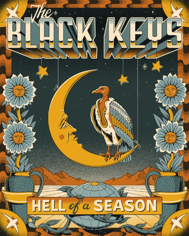 The Black Keys Hell of a Season poster with moon and bird by Philipp Beck