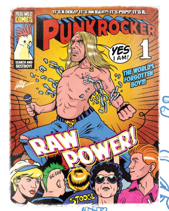 Comic cover showing a shirtless punk rocker holding a microphone, by Wagner Loud
