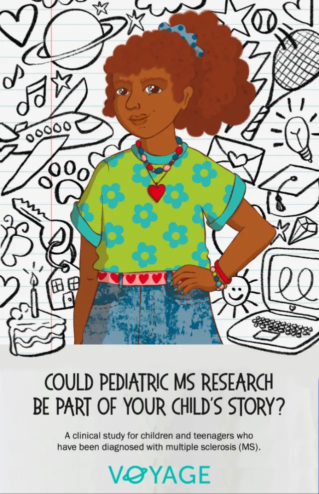 Child with multiple sclerosis surrounded by symbolic drawings by Rachel Winter