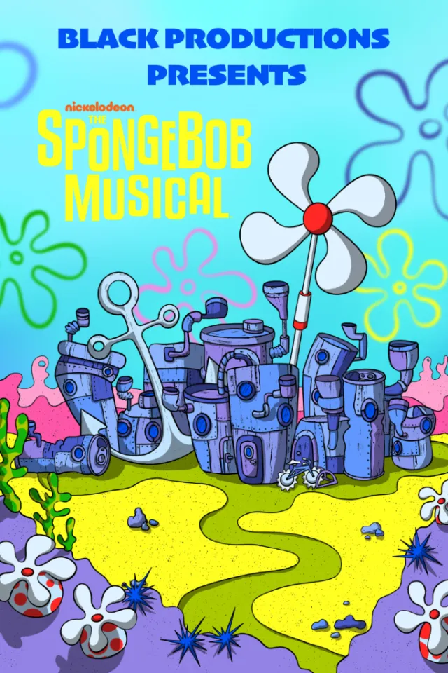 Colorful Bikini Bottom cityscape from SpongeBob Musical by Rachel Winter