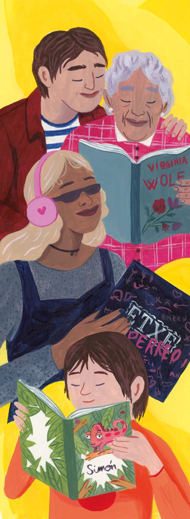 Iratxe López de Munáin illustration of diverse readers enjoying books together