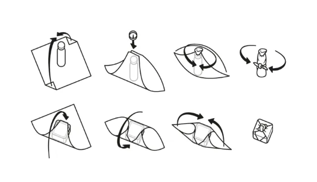 Origami folding steps showing paper shape transformations by Mark Watkinson