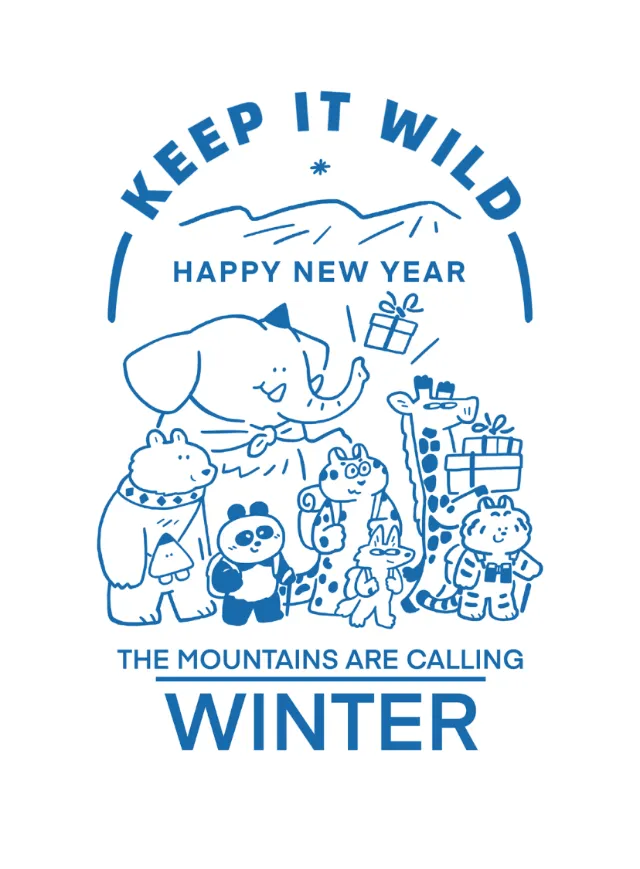 Winter animals with gifts and mountains line art by Mae Besom