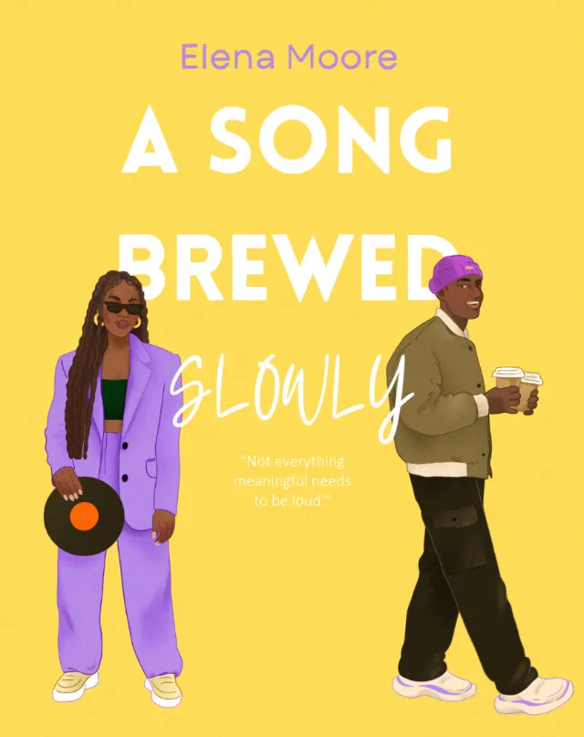 Book cover of A Song Brewed Slowly by Elena Moore with two people illustrated by Julia Prokhotskaya