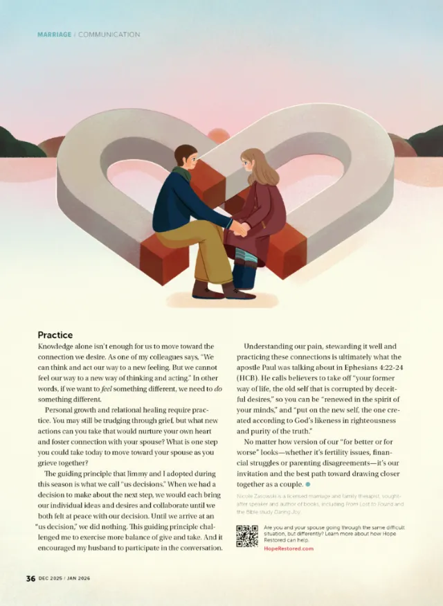 Couple sitting on a heart-shaped bench in a pastel setting by Hao Hao