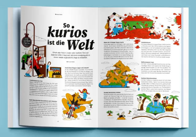 Editorial illustration featuring cultural facts for AIDA Magazine by Veronika Kiriyenko