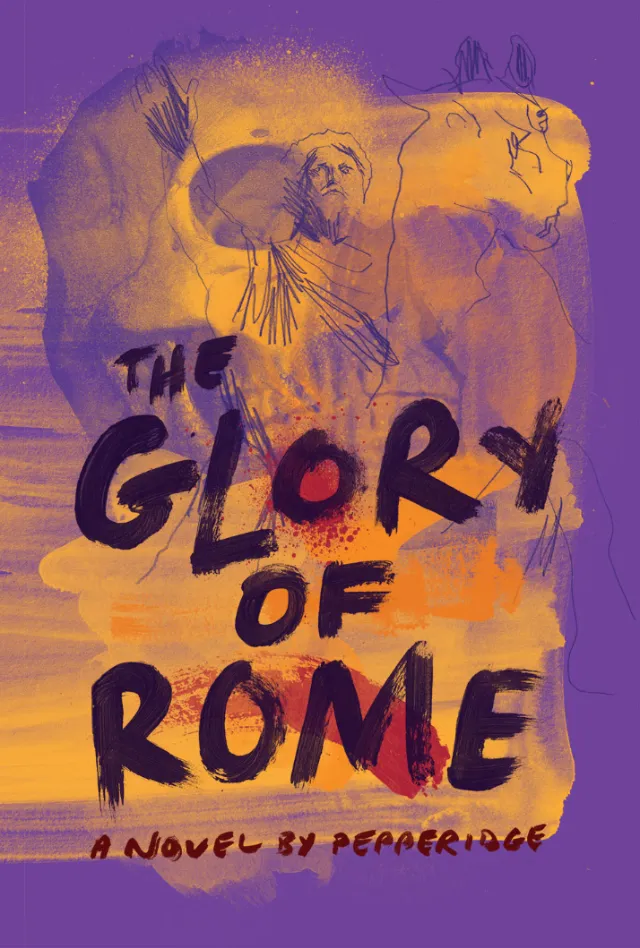 Book cover for The Glory of Rome with hand lettering and line drawing by Ben Tallon