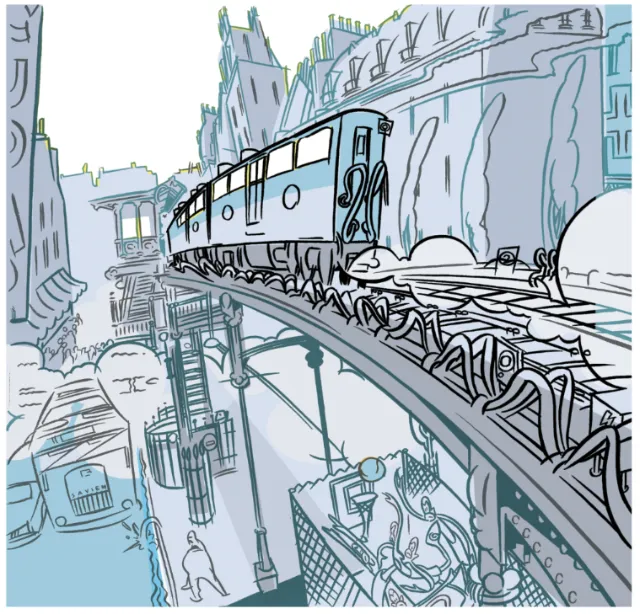 Cityscape with train on elevated track by Thilo Rothacker