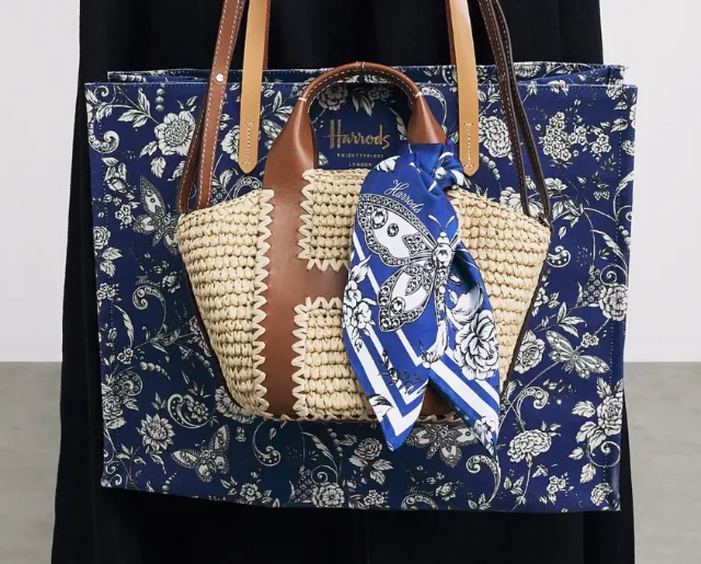Blue and white Harrods fabric detailed with floral pattern by Svetlana Molodchenko