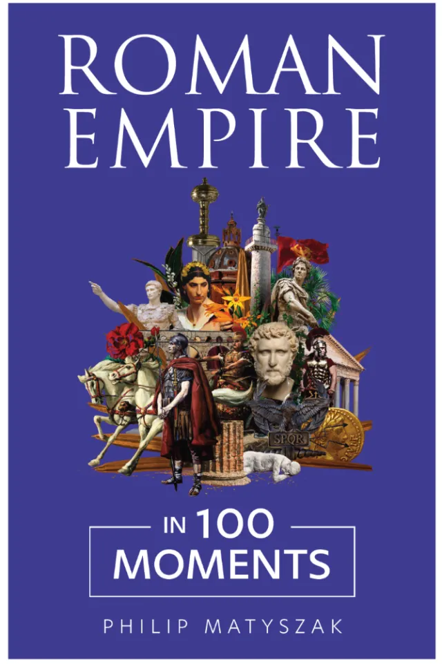 Book cover of Roman Empire featuring statues and historical figures by Patrick Boyer