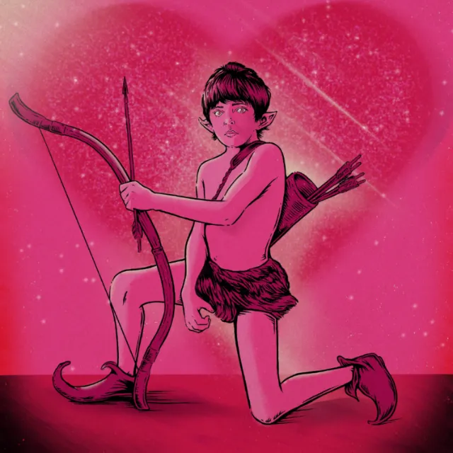 Valentine's Day illustration featuring Gump from the movie Legend by Cat Sims